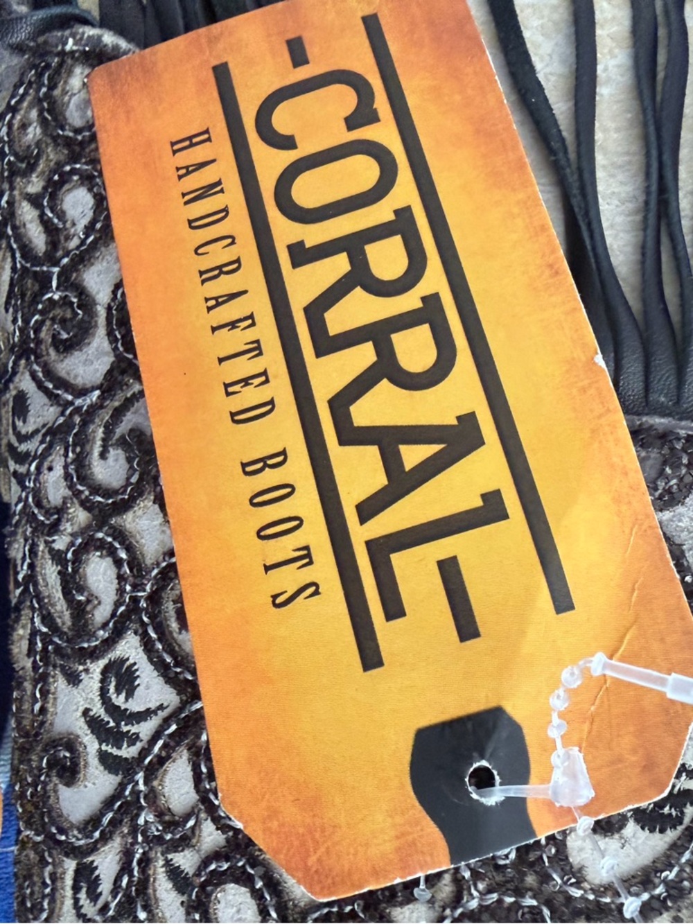 Corral Lamb Overlay Embroidery Western Boots Beige Black New Sz 7 .5 - Picture 6 of 10